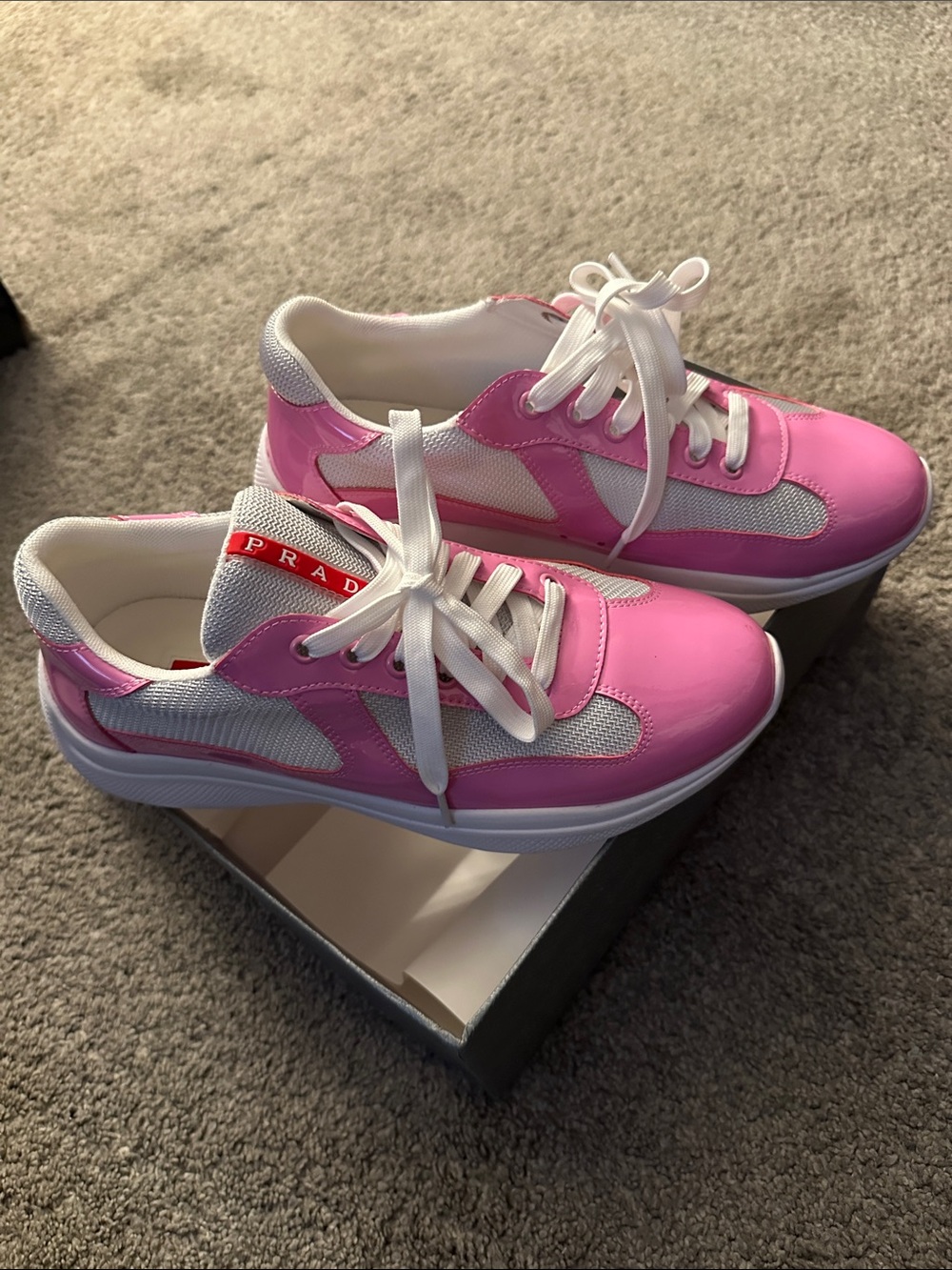 Prada Pink and White Low-Top Sneakers